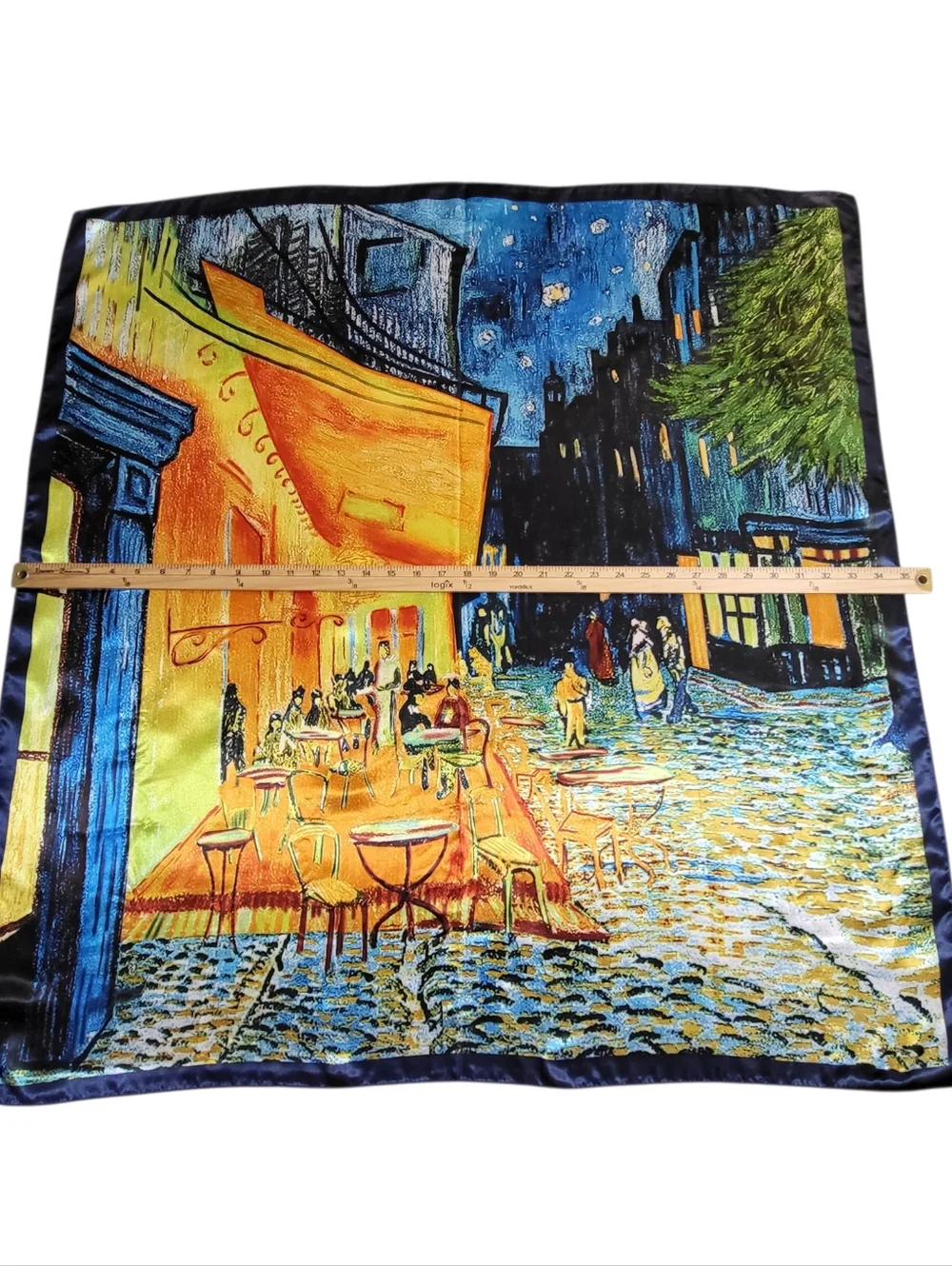 Vintage 90's MOSI Satin Scarf Parisian Cafe at Night Large 35